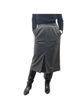 CHANEL PARIS Wool Midi Pencil Skirt in Grey Size EUR 44